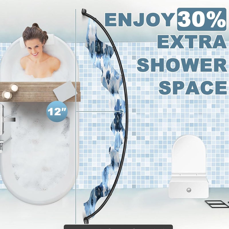 YNL Curved Shower Curtain Rod 35-82In(2.9-6.8Ft), Matte Black Rounded Rustproof Shower Rod for Bathroom Bathtub, Adjustable Arched Shower Rod, Never Rust|Extra Space|Non-Slip|Expandable|Need to Drill - Image 3